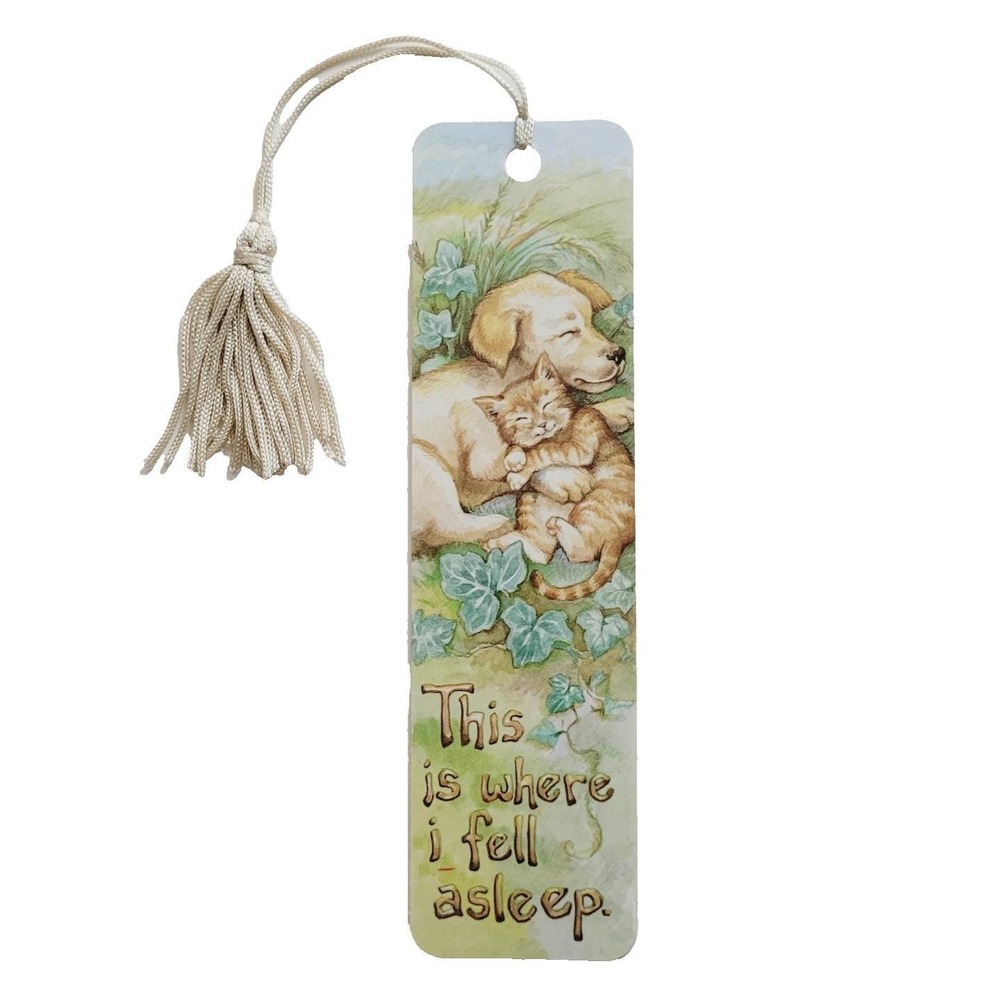Vintage Y2K Leesa Whitten Bookmark, puppy dog kitty cat sleeping 2000, TMB-18171
